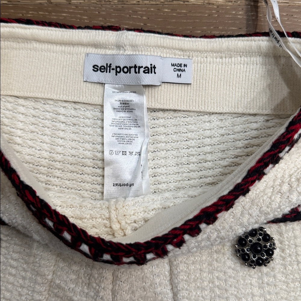 Self Portrait Ivory Knit Culotte Pants Tweed Style Size M cropped - Picture 3 of 6